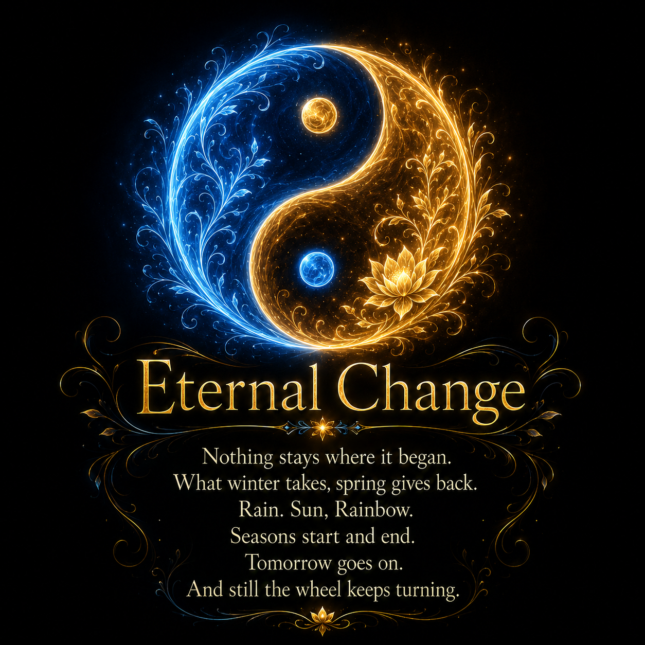 Eternal Change poem with a yin-yang symbol.